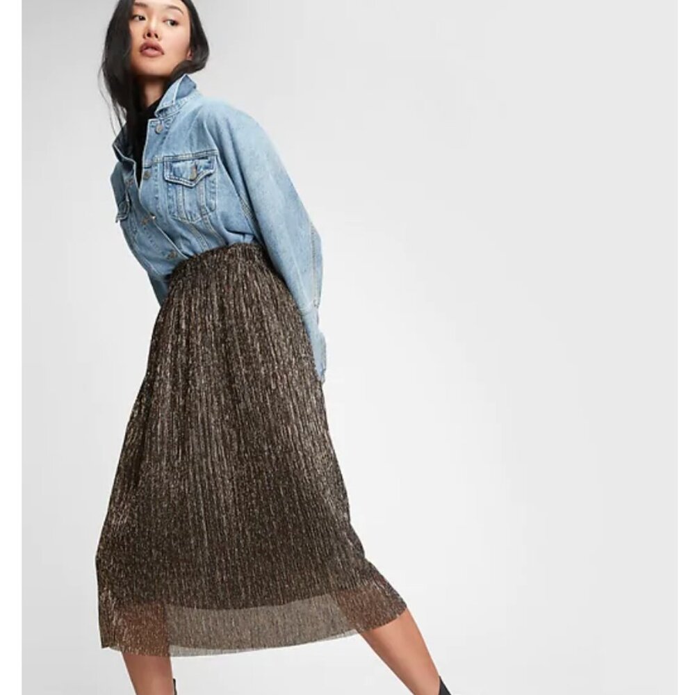Metallic Crinkle Midi Skirt